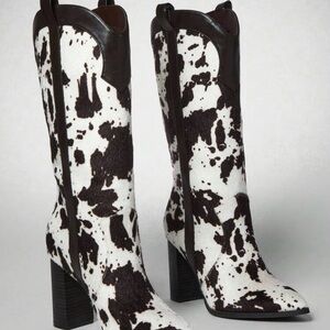 SHEIN Cow Print Heeled Boots